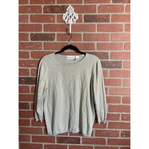 Alfred Dunner | Gray Long Sleeve Studded Glittered Sweater Top